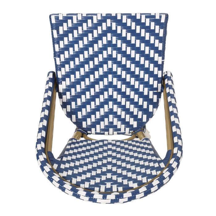 Outdoor PE Rattan French Barstool Set - Navy Blue & White, Aluminum Frame, Bamboo Finish, 29.5' Seat Height Default -DTYStore