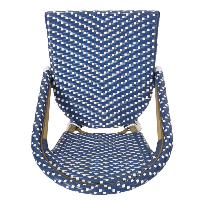 Outdoor PE Rattan French Barstool Set, Dark Teal and White, Aluminum Frame, Bamboo Finish, 29.5' Seat Height Default -DTYStore