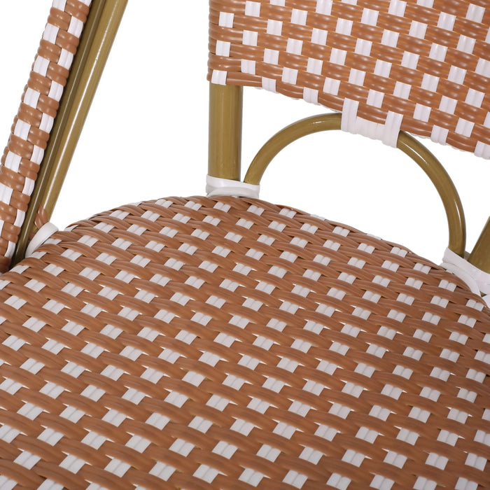 Outdoor PE Rattan French Barstool Set with Rust Red and White Wicker and Aluminum Frame, 29.5' Seat Height Default -DTYStore