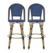 Outdoor PE Rattan and Aluminum French Barstools Set, Navy Blue, Bamboo Finish, 29.5' Height Default -DTYStore