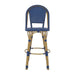 Outdoor PE Rattan and Aluminum French Barstools Set, Navy Blue, Bamboo Finish, 29.5' Height Default -DTYStore