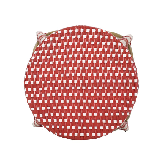 Outdoor PE Ratten and Aluminum 29.5' French Backless Barstools, Set of 2, Red, Bamboo Print Finish Default -DTYStore