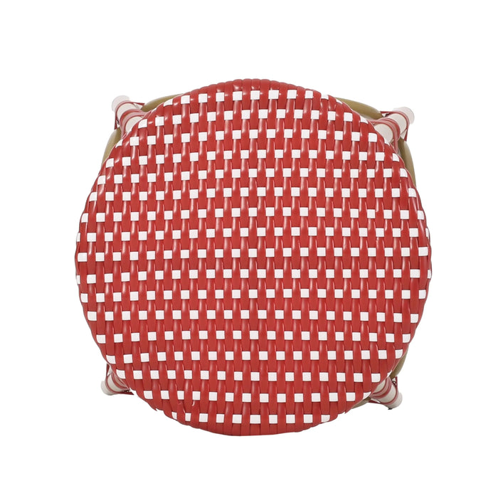 Outdoor PE Ratten and Aluminum 29.5' French Backless Barstools, Set of 2, Red, Bamboo Print Finish Default -DTYStore