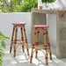 Outdoor PE Ratten and Aluminum 29.5' French Backless Barstools, Set of 2, Red, Bamboo Print Finish Default -DTYStore