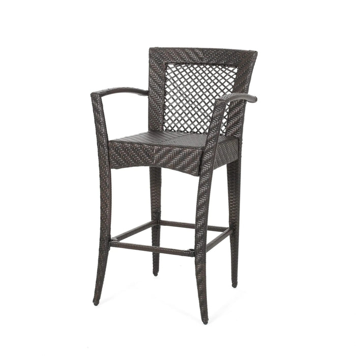 Outdoor PE rattan Barstools with Iron Frame (Set of 2), Multi Brown Default -DTYStore