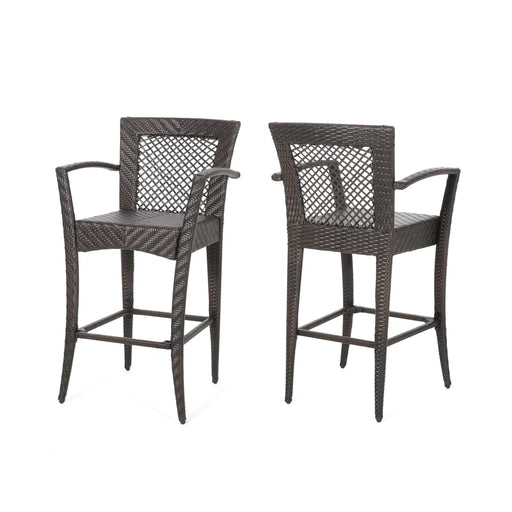 Outdoor PE rattan Barstools with Iron Frame (Set of 2), Multi Brown Default -DTYStore