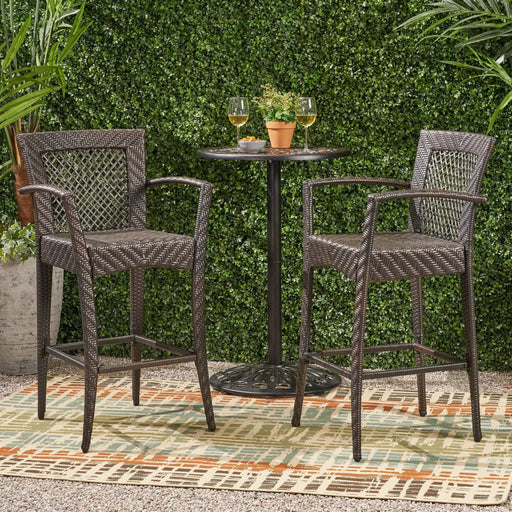 Outdoor PE rattan Barstools with Iron Frame (Set of 2), Multi Brown Default -DTYStore