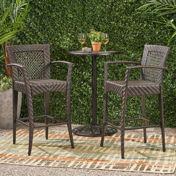 Outdoor PE rattan Barstools with Iron Frame (Set of 2), Multi Brown Default -DTYStore