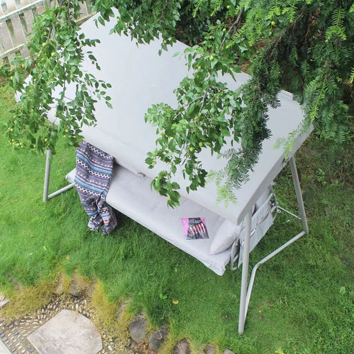 Outdoor Patio 3 seaters Metal Swing Chair Swing bed with Cushion and Adjustable Canopy Champagne Color Default -DTYStore