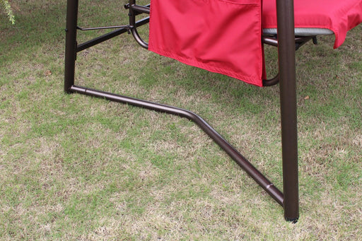 Outdoor Patio 3 seaters Metal Swing Chair Swing bed with Cushion and Adjustable Canopy Red Color Default -DTYStore