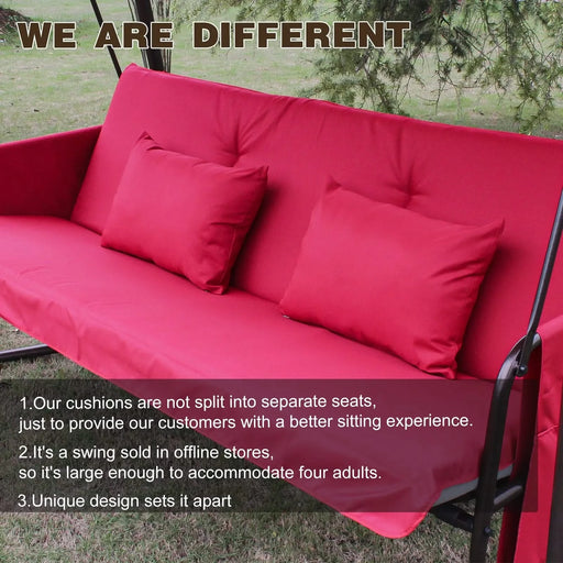 Outdoor Patio 3 seaters Metal Swing Chair Swing bed with Cushion and Adjustable Canopy Red Color Default -DTYStore