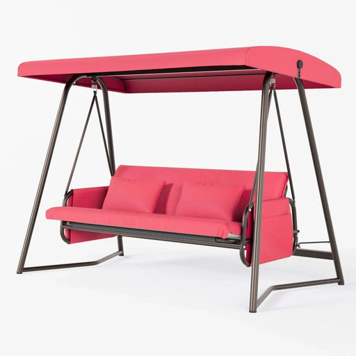 Outdoor Patio 3 seaters Metal Swing Chair Swing bed with Cushion and Adjustable Canopy Red Color Default -DTYStore