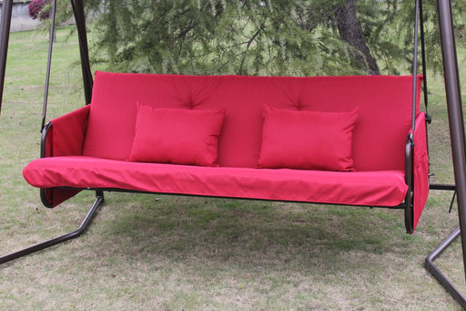 Outdoor Patio 3 seaters Metal Swing Chair Swing bed with Cushion and Adjustable Canopy Red Color Default -DTYStore