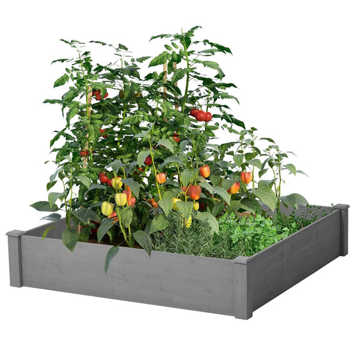 Outdoor Raised Garden Bed 48x48x10'', Tool-Free Assembly, Gray Solid Wood Planter Box Default -DTYStore