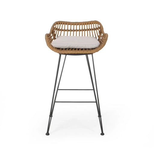 Outdoor Rattan Bar Chair with Metal Legs, Brown Default -DTYStore