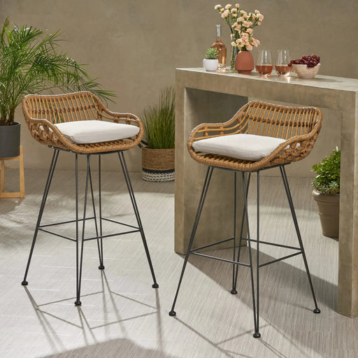 Outdoor Rattan Bar Chair with Metal Legs, Brown Default -DTYStore
