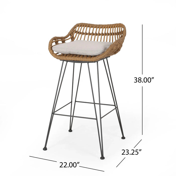 Outdoor Rattan Bar Chair with Metal Legs, Brown Default -DTYStore