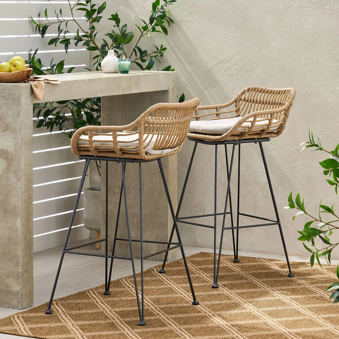 Outdoor Rattan Bar Chair with Metal Legs, Brown Default -DTYStore