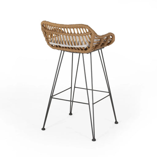 Outdoor Rattan Bar Chair with Metal Legs, Brown Default -DTYStore