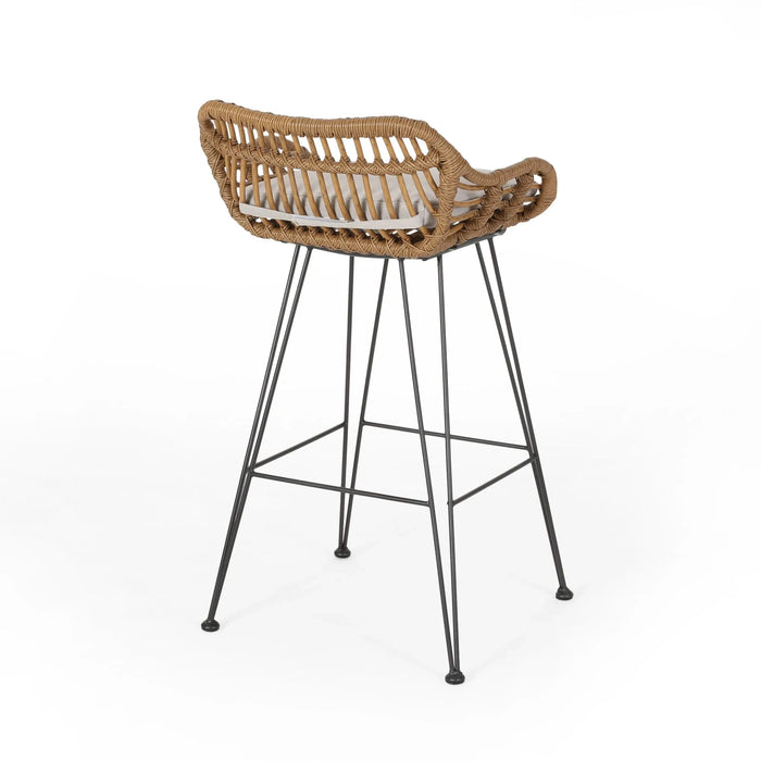 Outdoor Rattan Bar Chair with Metal Legs, Brown Default -DTYStore