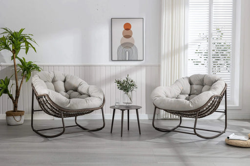 Outdoor Rattan Rocking Chair,Padded Cushion Rocker Recliner Chair Outdoor for Front Porch, Living Room, Patio, Garden, Beige Default -DTYStore