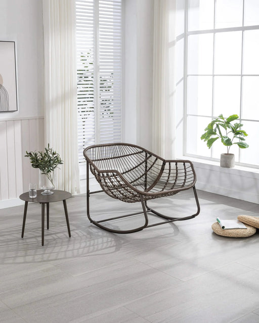 Outdoor Rattan Rocking Chair,Padded Cushion Rocker Recliner Chair Outdoor for Front Porch, Living Room, Patio, Garden, Grey Default -DTYStore