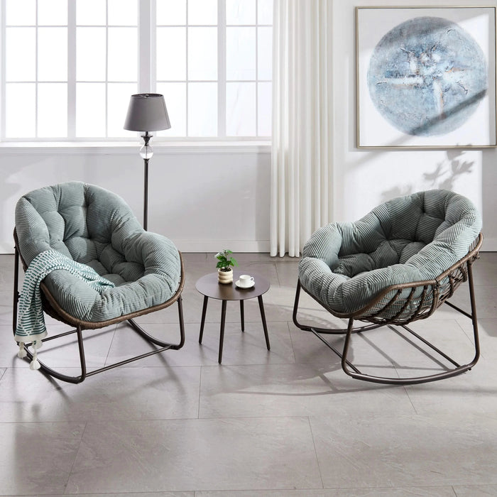 Outdoor Rattan Rocking Chair,Padded Cushion Rocker Recliner Chair Outdoor for Front Porch, Living Room, Patio, Garden, Light Green Default -DTYStore