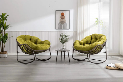 Outdoor Rattan Rocking Chair,Padded Cushion Rocker Recliner Chair Outdoor for Front Porch, Living Room, Patio, Garden, Olive Green Default -DTYStore