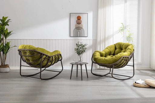 Outdoor Rattan Rocking Chair,Padded Cushion Rocker Recliner Chair Outdoor for Front Porch, Living Room, Patio, Garden, Olive Green Default -DTYStore