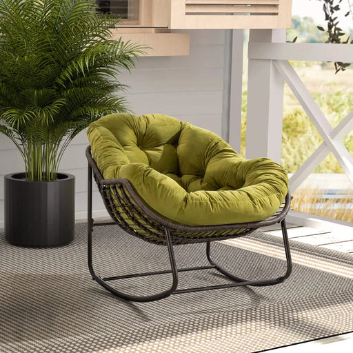 Outdoor Rattan Rocking Chair,Padded Cushion Rocker Recliner Chair Outdoor for Front Porch, Living Room, Patio, Garden, Olive Green Default -DTYStore