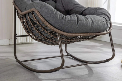 Outdoor Rattan Rocking Chair, Padded Cushion Rocker Recliner for Porch, Patio, Garden-DTYStore