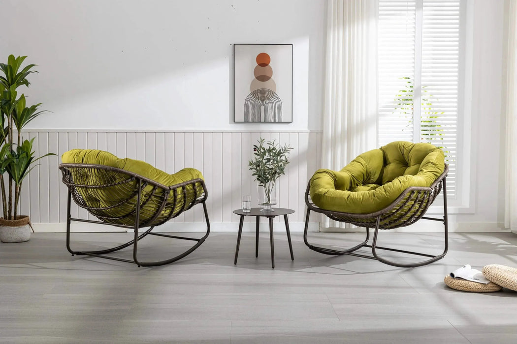 Outdoor Rattan Rocking Chair, Padded Cushion Rocker Recliner for Porch, Patio, Garden-DTYStore