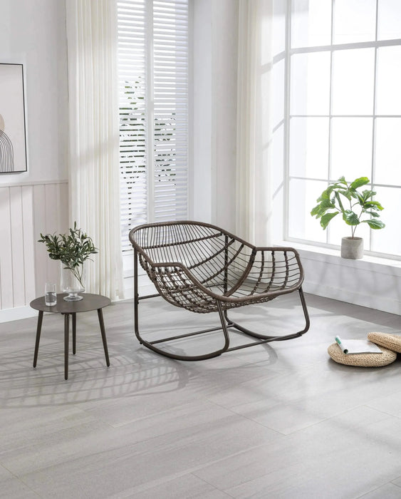 Outdoor Rattan Rocking Chair, Padded Cushion Rocker Recliner for Porch, Patio, Garden-DTYStore