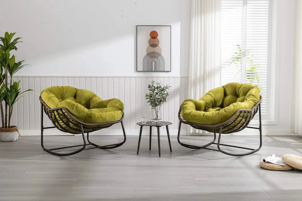 Outdoor Rattan Rocking Chair, Padded Cushion Rocker Recliner for Porch, Patio, Garden-DTYStore