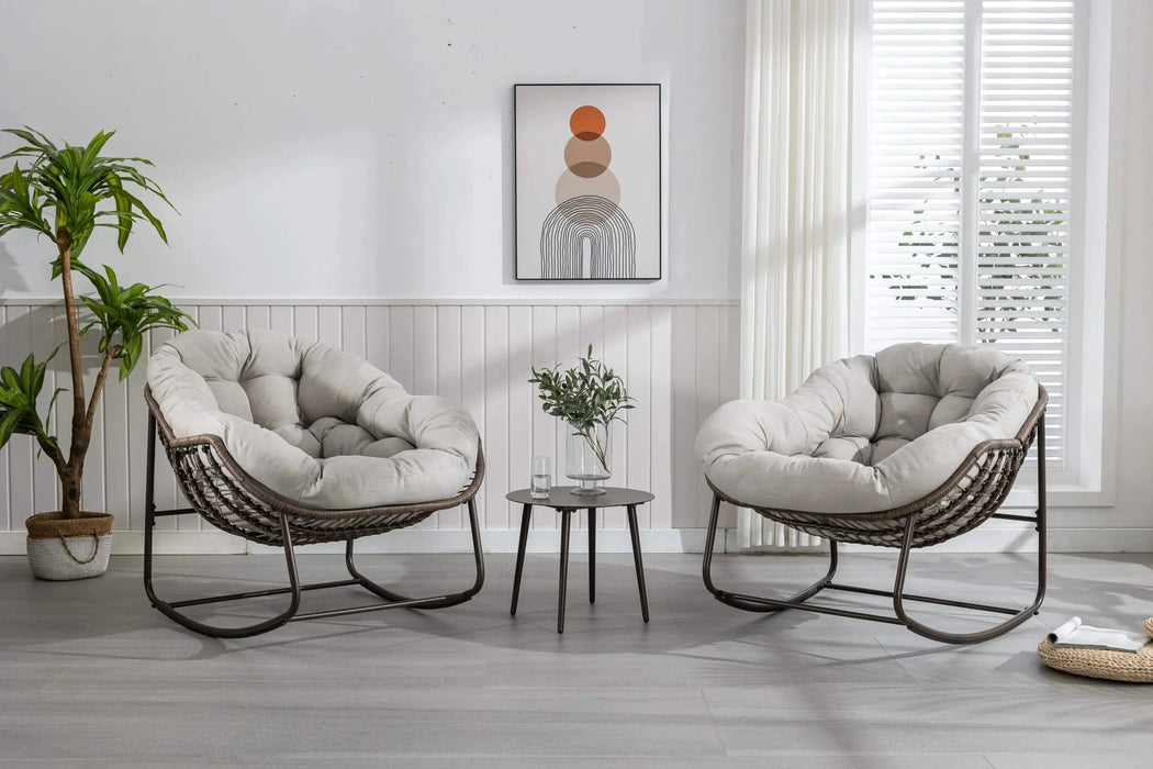 Outdoor Rattan Rocking Chair, Padded Cushion Rocker Recliner for Porch, Patio, Garden-DTYStore