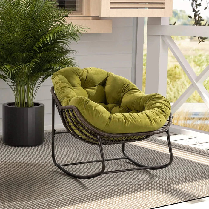 Outdoor Rattan Rocking Chair, Padded Cushion Rocker Recliner for Porch, Patio, Garden-DTYStore