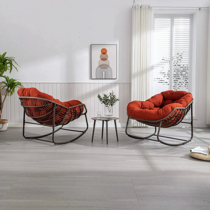 Outdoor Rattan Rocking Chair, Padded Cushion Rocker Recliner for Porch, Patio, Garden-DTYStore