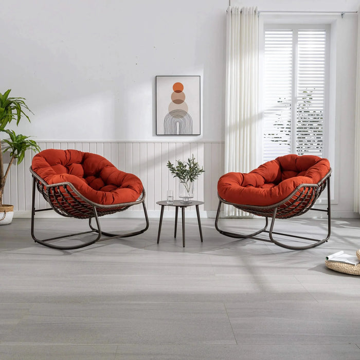 Outdoor Rattan Rocking Chair, Padded Cushion Rocker Recliner for Porch, Patio, Garden-DTYStore