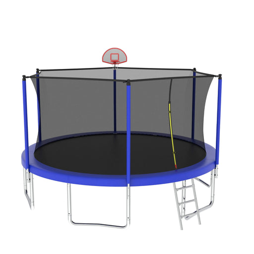 Outdoor Recreational 14FT Trampoline for Kids with Safety Enclosure Net and Ladder - Blue Metal Frame Default -DTYStore