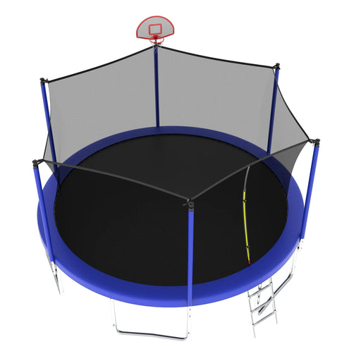 Outdoor Recreational 14FT Trampoline for Kids with Safety Enclosure Net and Ladder - Blue Metal Frame Default -DTYStore