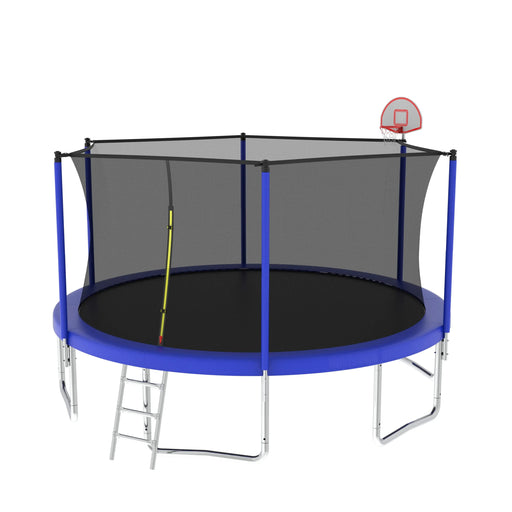 Outdoor Recreational 14FT Trampoline for Kids with Safety Enclosure Net and Ladder - Blue Metal Frame Default -DTYStore