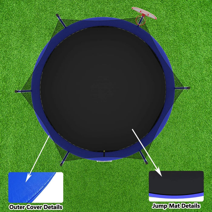 Outdoor Recreational 14FT Trampoline for Kids with Safety Enclosure Net and Ladder - Blue Metal Frame Default -DTYStore