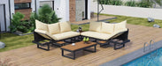 Outdoor Sectional Sofa Set with Adjustable Reclining Seats for Backyard, Poolside and Balcony, Beige, Iron and WPC Default -DTYStore