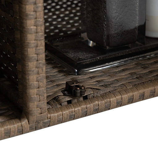 Outdoor Wicker Bar Cart, Patio Wine Serving Cart w/Wheels , Rolling Rattan Beverage Bar Counter Table w/Glass Top for Porch Backyard Garden Poolside Party, Light brown Default -DTYStore