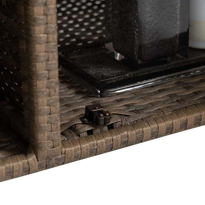 Outdoor Wicker Bar Cart, Patio Wine Serving Cart w/Wheels , Rolling Rattan Beverage Bar Counter Table w/Glass Top for Porch Backyard Garden Poolside Party, Light brown Default -DTYStore