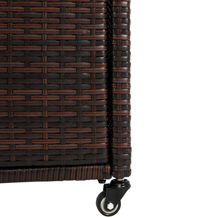 Outdoor Wicker Bar Cart, Patio Wine Serving Cart w/Wheels , Rolling Rattan Beverage Bar Counter Table w/Glass Top for Porch Backyard Garden Poolside Party, Light brown Default -DTYStore