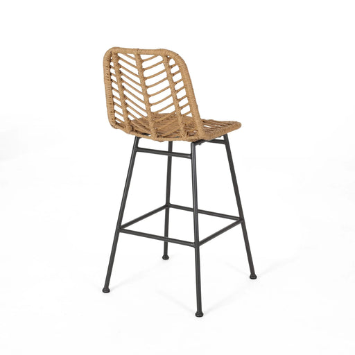 Outdoor Wicker Barstool with Thin Angled Legs, Set of 2, Light Brown Default -DTYStore