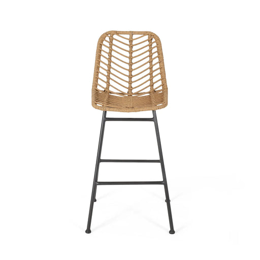 Outdoor Wicker Barstool with Thin Angled Legs, Set of 2, Light Brown Default -DTYStore