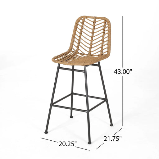 Outdoor Wicker Barstool with Thin Angled Legs, Set of 2, Light Brown Default -DTYStore