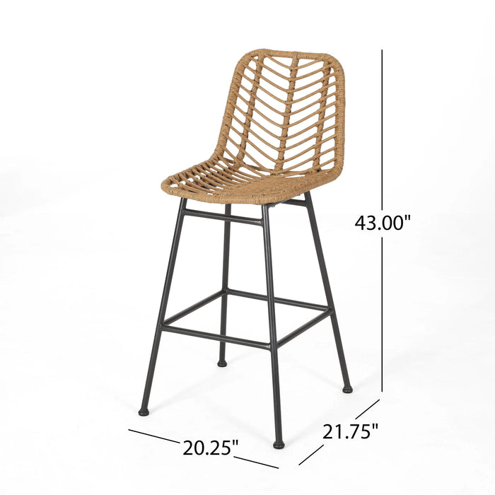 Outdoor Wicker Barstool with Thin Angled Legs, Set of 2, Light Brown Default -DTYStore